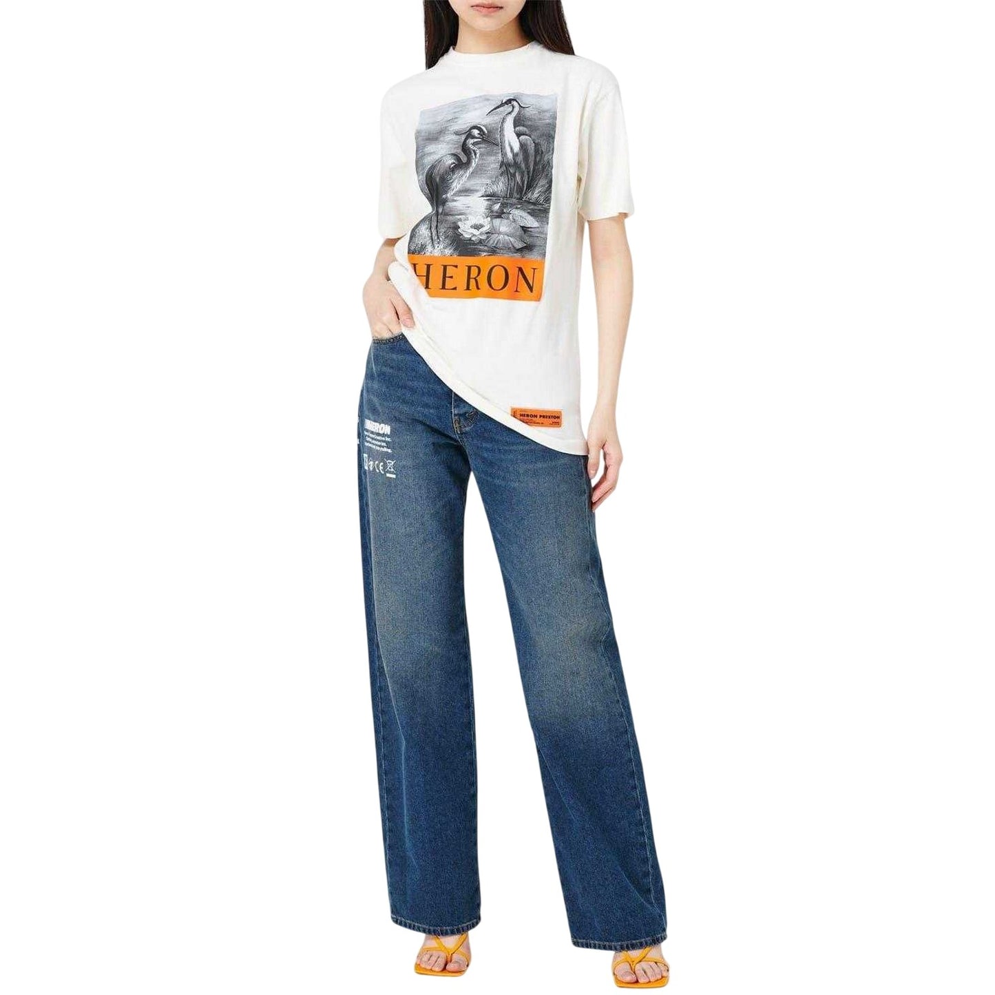 White-Black - Side - Heron Preston Womens-Ladies Logo Oversized T-Shirt