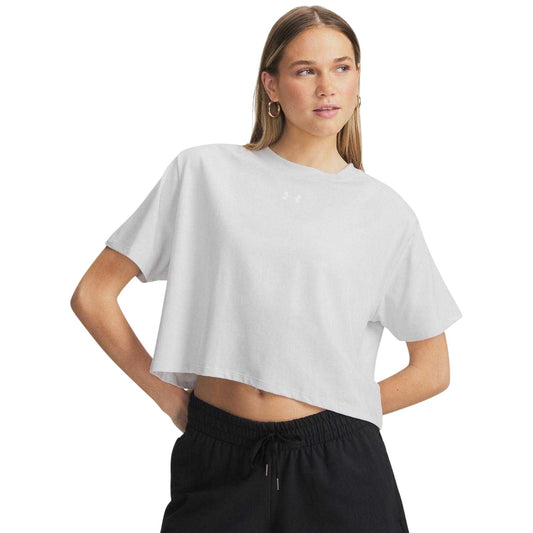 Grey-White - Front - Under Armour Womens-Ladies Rival Cropped Boxy T-Shirt