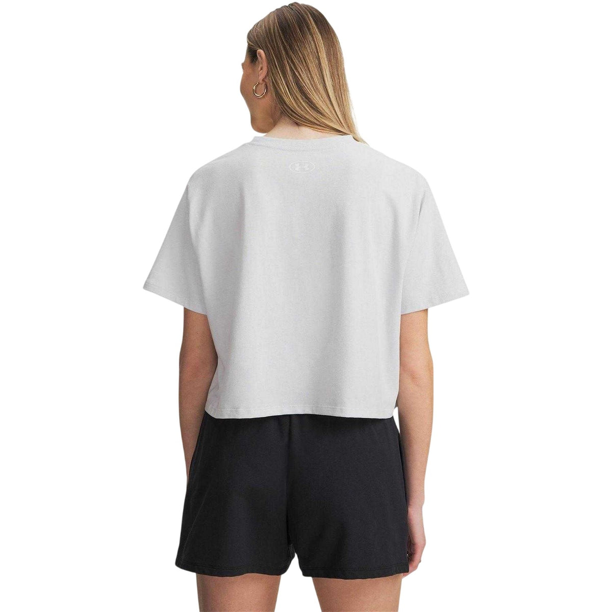 Grey-White - Back - Under Armour Womens-Ladies Rival Cropped Boxy T-Shirt