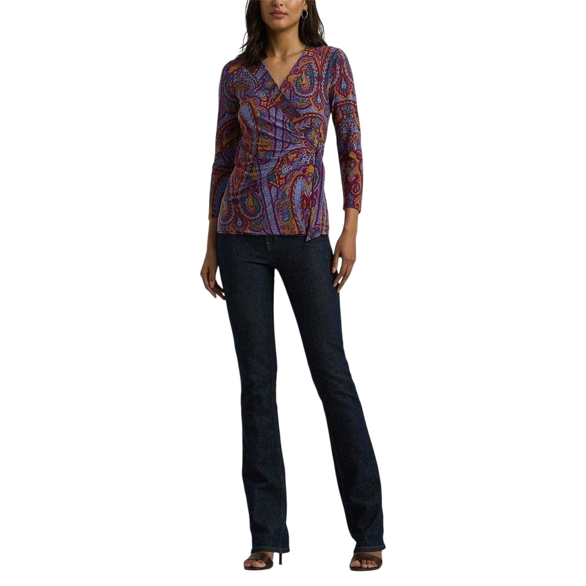 Fuchsia-Multicoloured - Side - Ralph Lauren Womens-Ladies All-Over Print Ruched Wrap Top