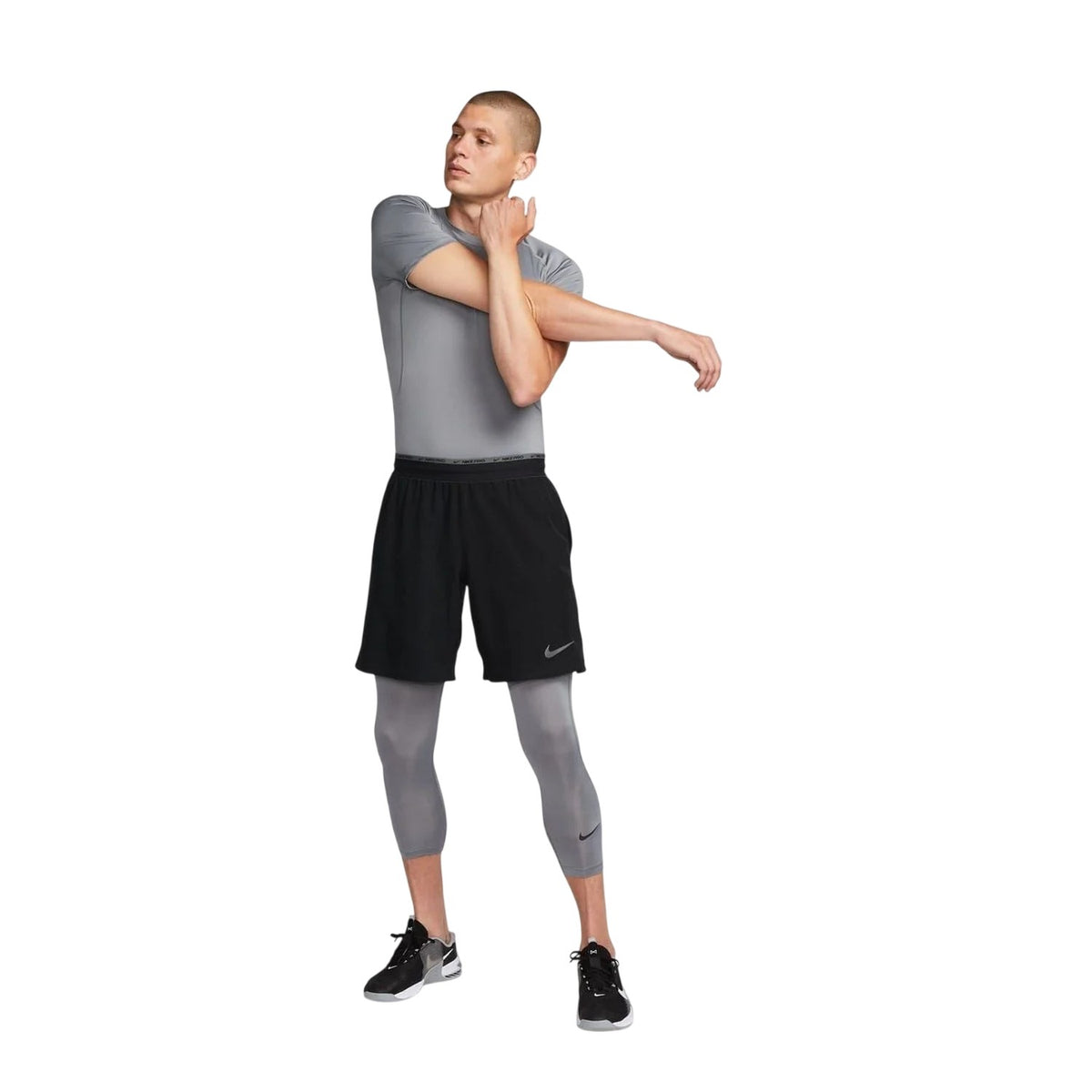 Grey - Close up - Nike Mens Pro Core Dri-FIT Compression Tight Base Layer Top