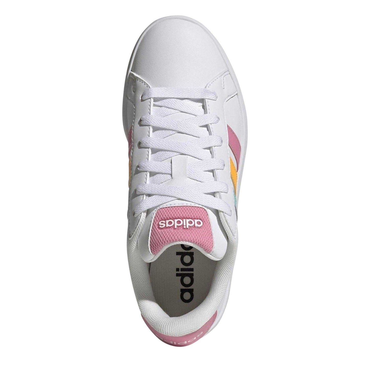 White-Tangerine-Pink - Pack Shot - Adidas Childrens-Kids Grand Court Striped Trainers