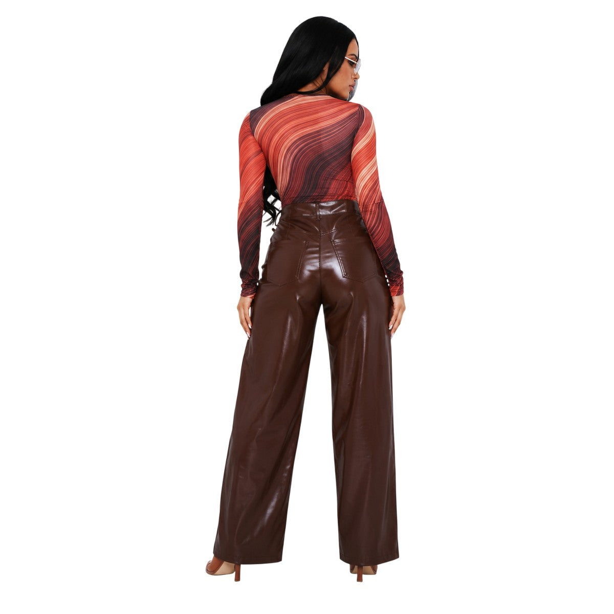 Orange - Back - Missy Empire Womens-Ladies Marble Keyhole Bodysuit