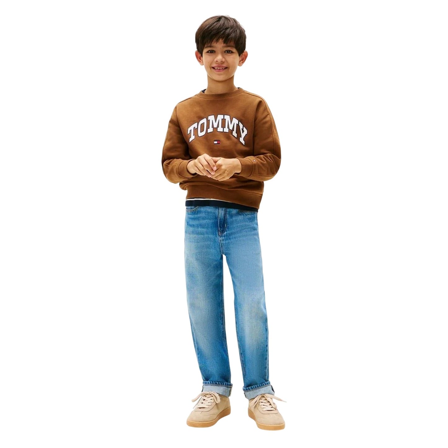 Pecan - Side - Tommy Hilfiger Childrens-Kids Varsity Cotton Blend Relaxed Fit Sweatshirt
