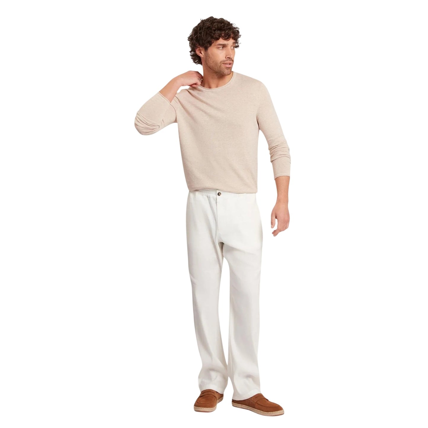 Taupe - Lifestyle - Ted Baker Mens Linen Blend Crew Neck Jumper