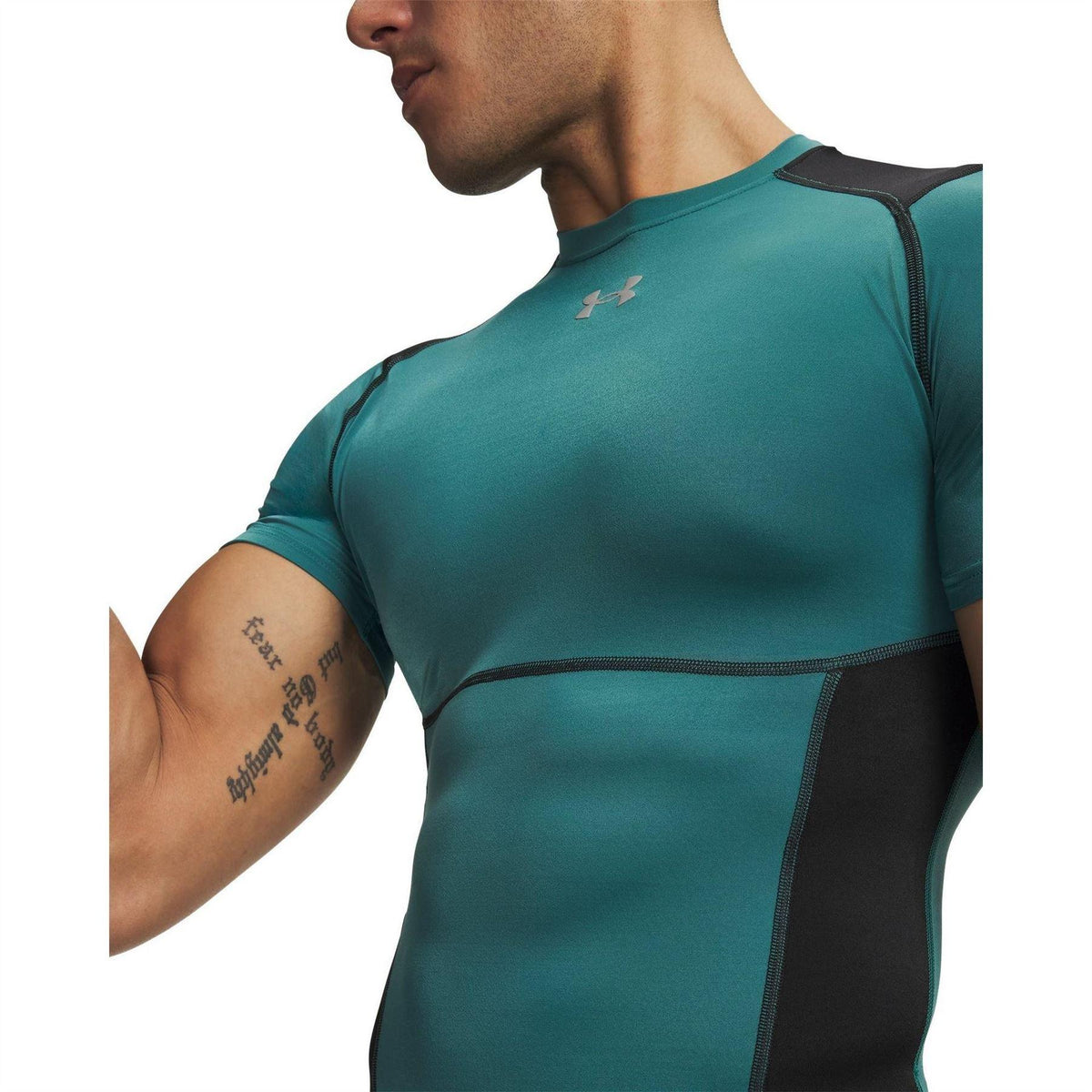 Green-Black - Side - Under Armour Mens Elite HeatGear Compression Base Layer Top