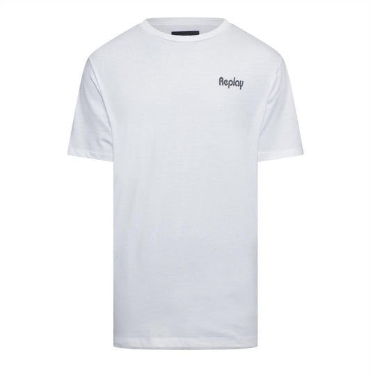 White - Front - Replay Mens Logo Cotton Regular T-Shirt