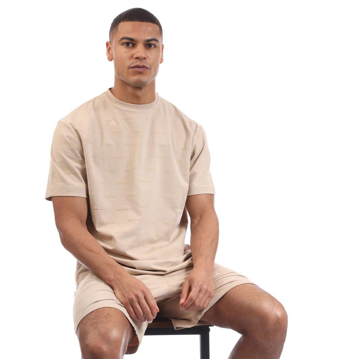 Beige - Lifestyle - Hugo Mens Logo Embossed Regular T-Shirt