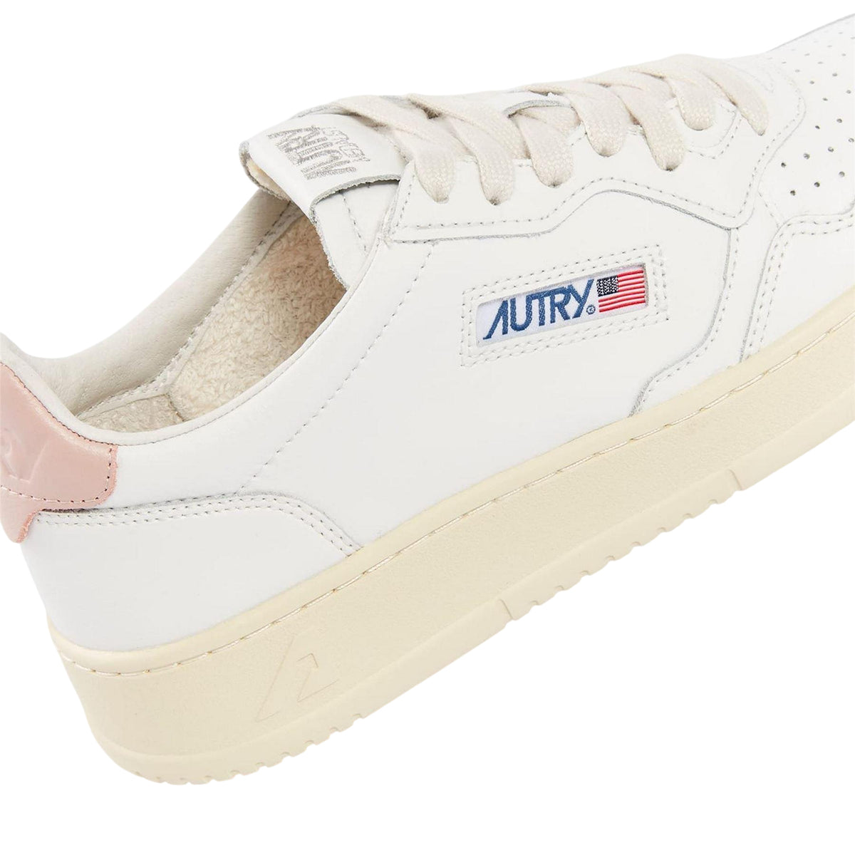 White-Pink - Side - Autry Womens-Ladies Leather Court Trainers