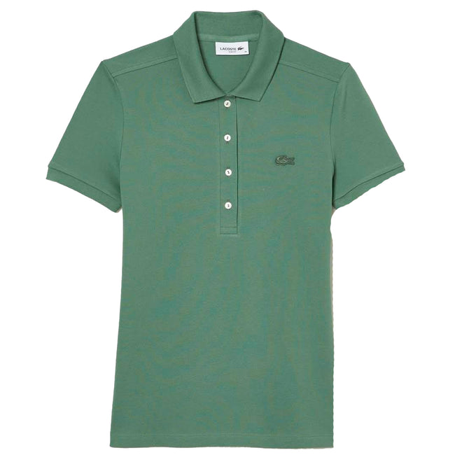 Green - Front - Lacoste Womens-Ladies L.12.D Mini Pique Slim Polo Shirt