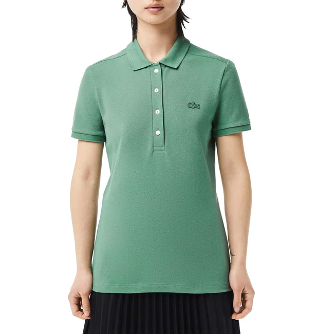 Green - Side - Lacoste Womens-Ladies L.12.D Mini Pique Slim Polo Shirt