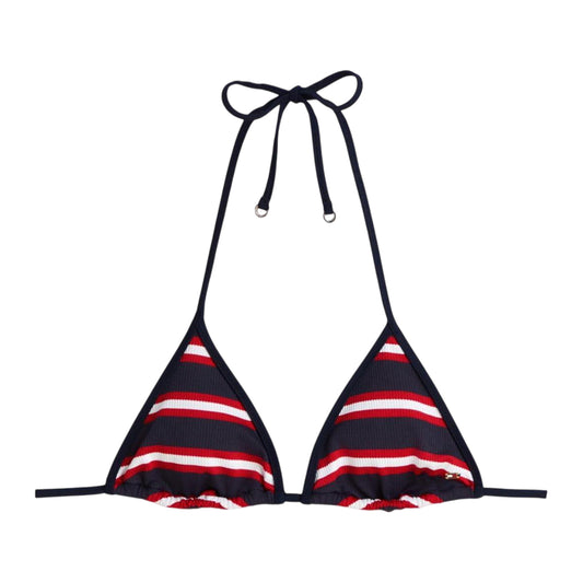 Navy - Front - Tommy Hilfiger Womens-Ladies Striped Triangle Cups Bikini Top