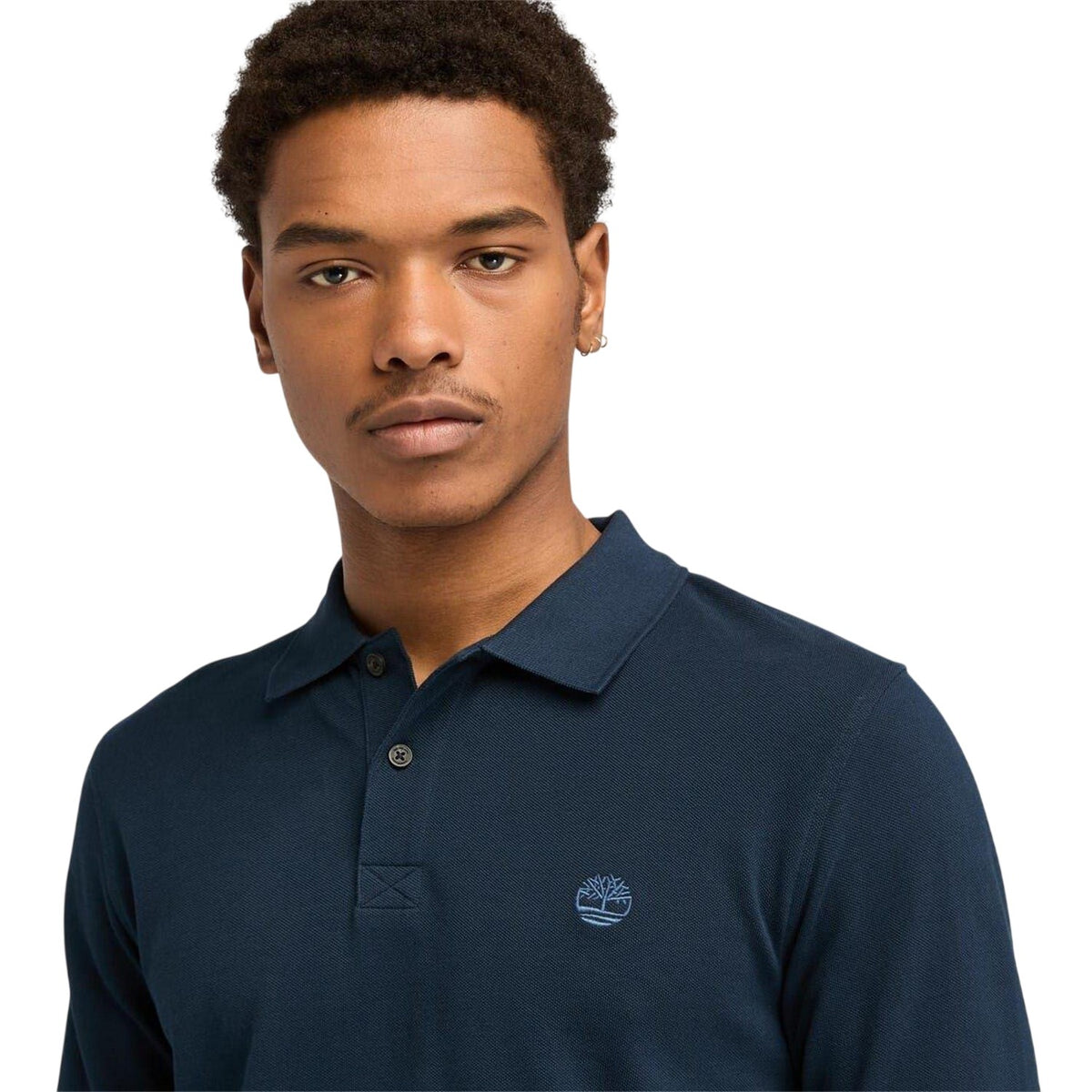 Dark Sapphire - Side - Timberland Mens Ribbed Regular Long-Sleeved Polo Shirt