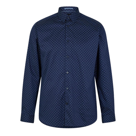Navy - Front - Ted Baker Mens Geometric Slim Formal Shirt