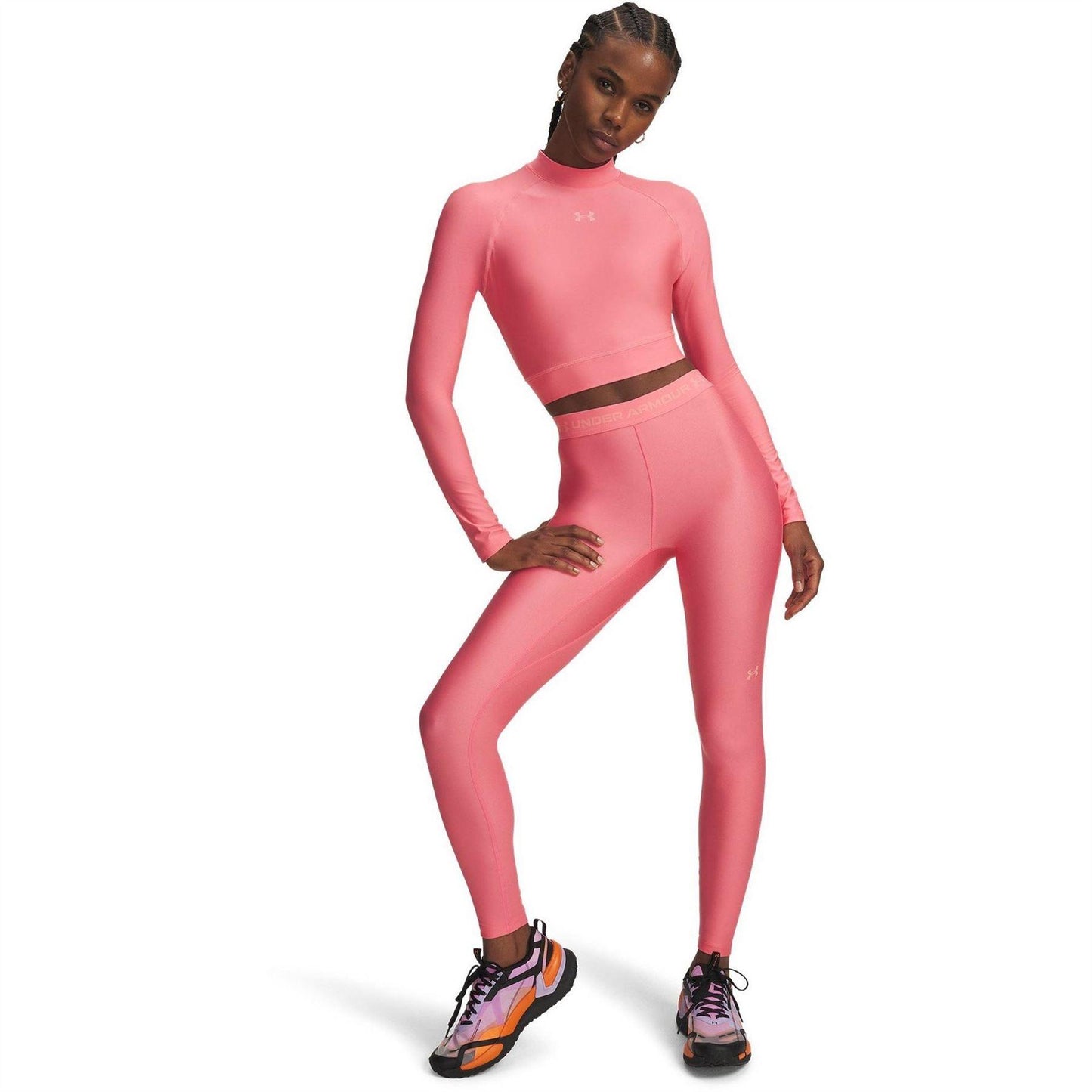 Pink - Lifestyle - Under Armour Womens-Ladies HeatGear Mock Neck Crop Top