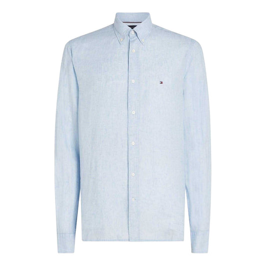 Breezy Blue - Front - Tommy Hilfiger Mens Linen Regular Long-Sleeved Shirt