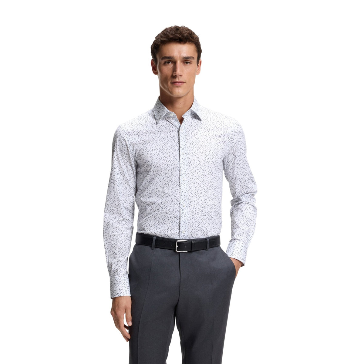 Blue - Lifestyle - Boss Mens Micro-Dot Regular Long-Sleeved Shirt