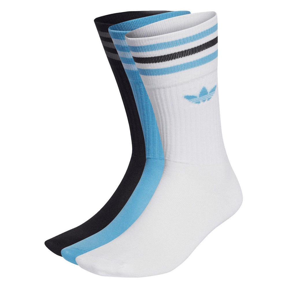 White-Blue-Black - Back - Adidas Unisex Adult Solid Crew Socks (Pack of 3)