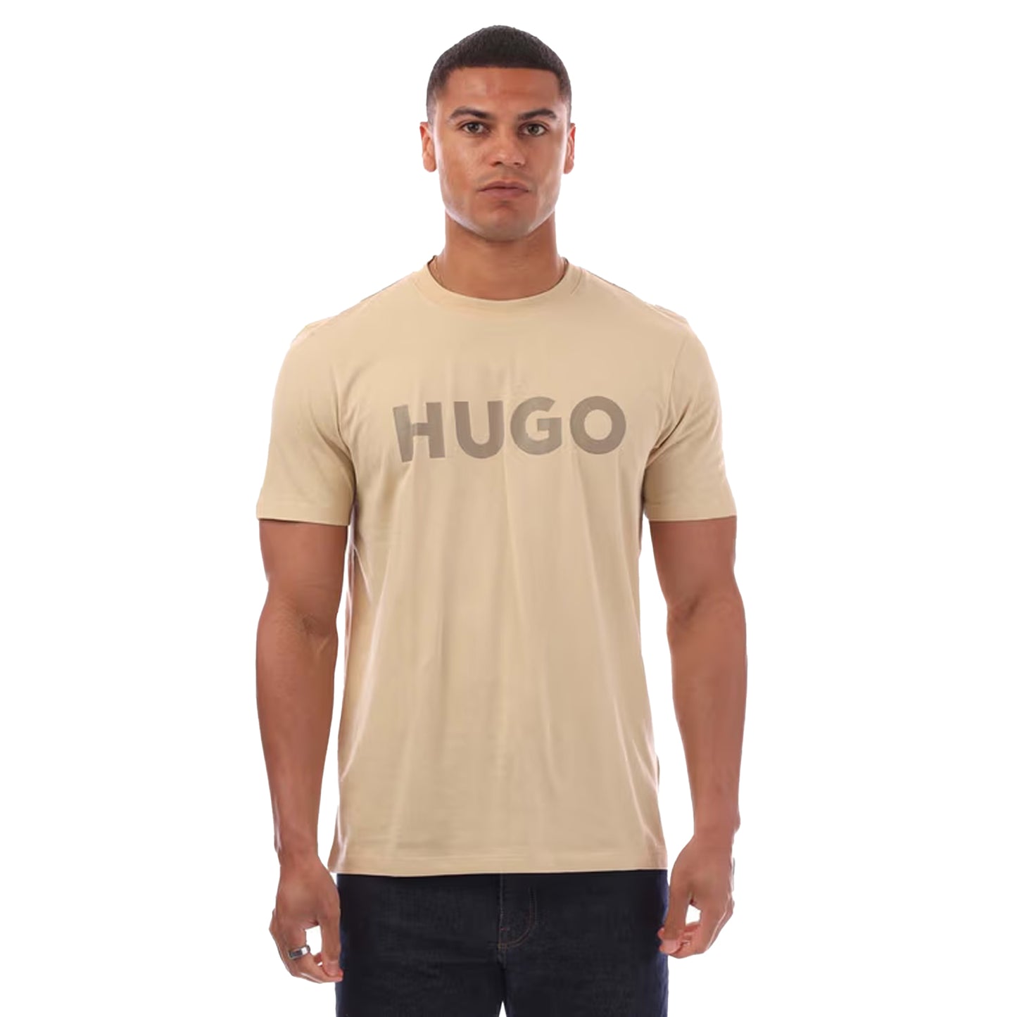 Beige - Back - Hugo Mens Dulivio Logo Crew Neck Regular T-Shirt