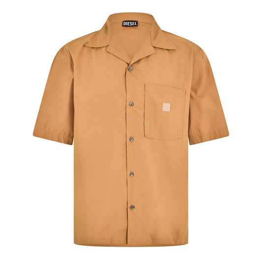 Brown - Front - Diesel Mens Cuban Notch Neck Regular Shirt
