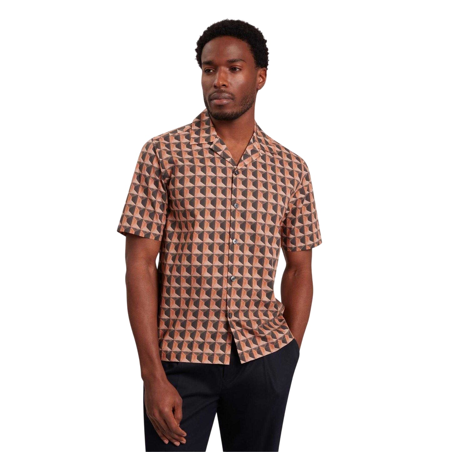 Brown Reddish - Side - Ted Baker Mens Geometric Short-Sleeved Shirt