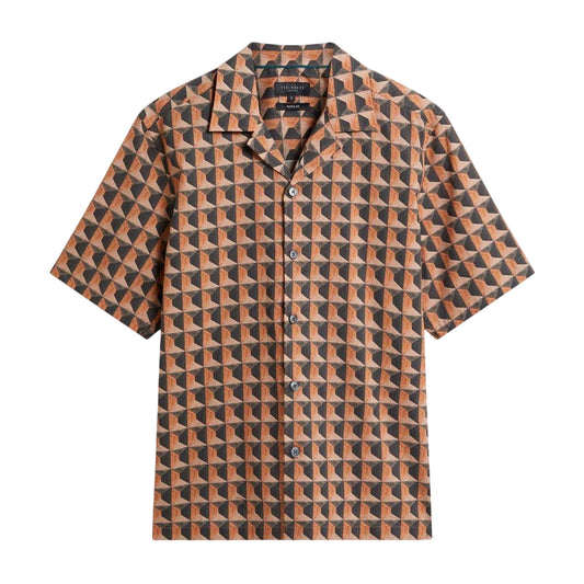 Brown Reddish - Front - Ted Baker Mens Geometric Short-Sleeved Shirt
