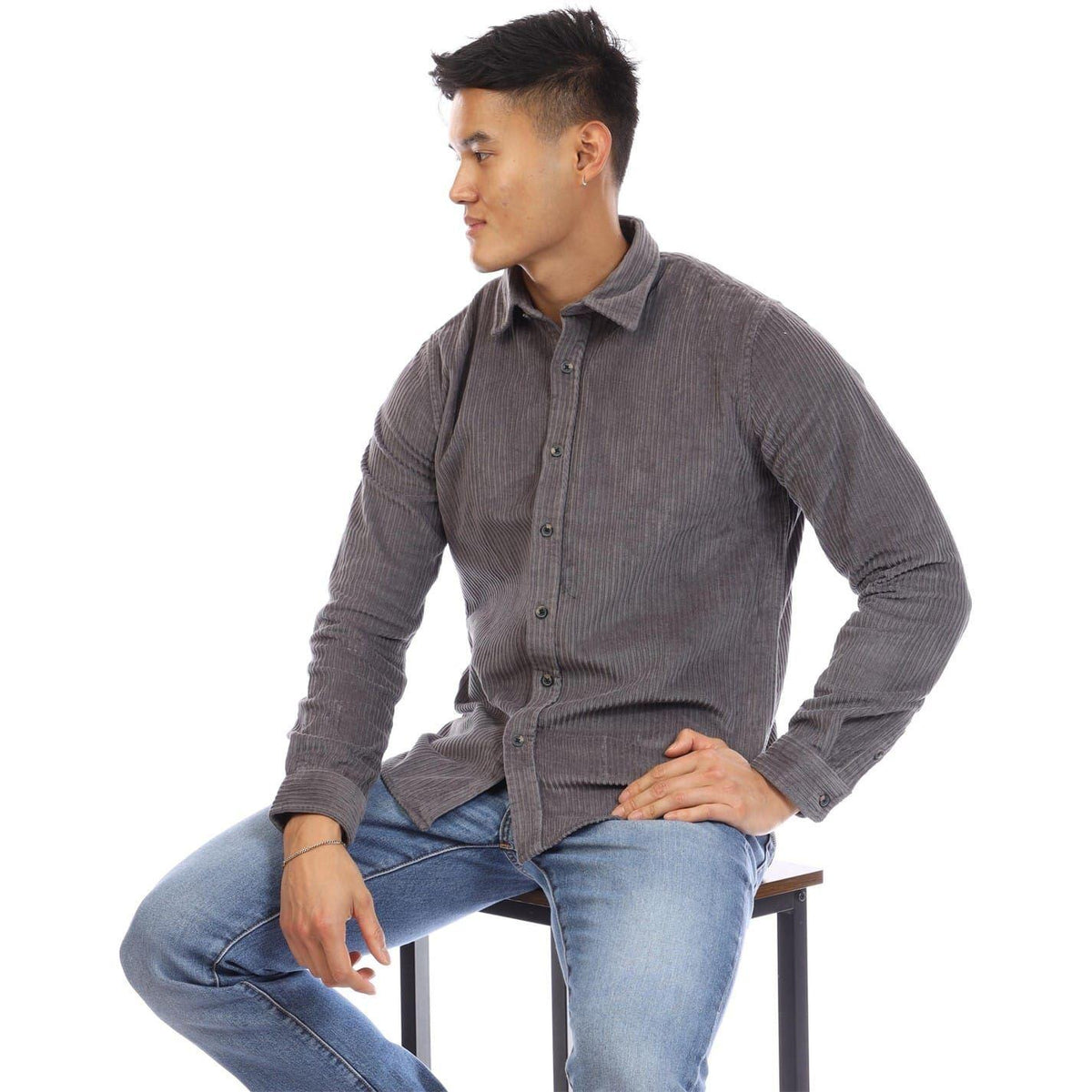 Grey - Lifestyle - Peter Werth Mens Elmore Corduroy Shirt