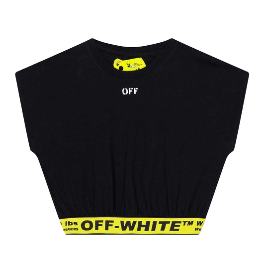 Black-Yellow - Front - Off White Childrens-Kids Cropped Regular T-Shirt