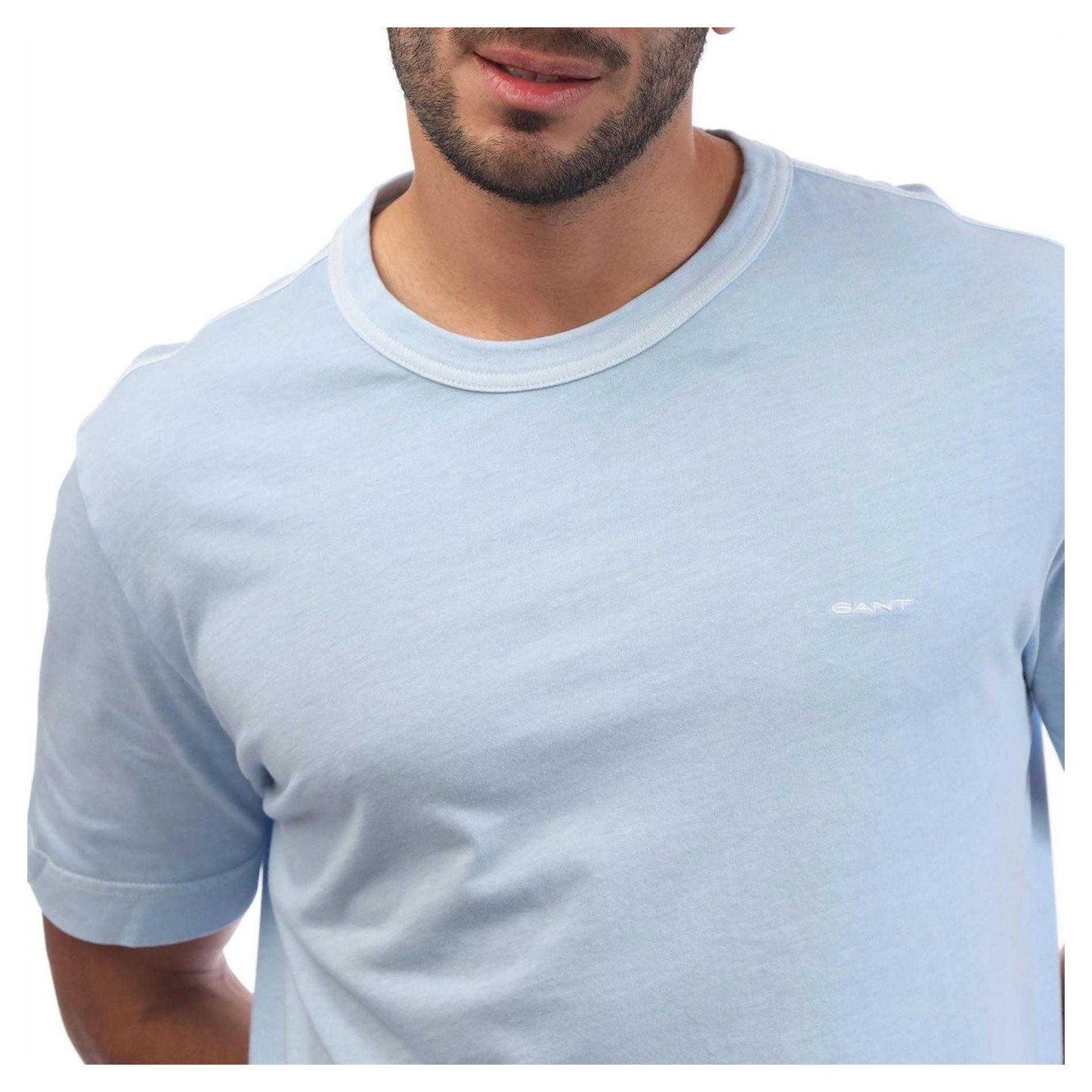 Light Blue - Side - Gant Mens Faded Crew Neck T-Shirt