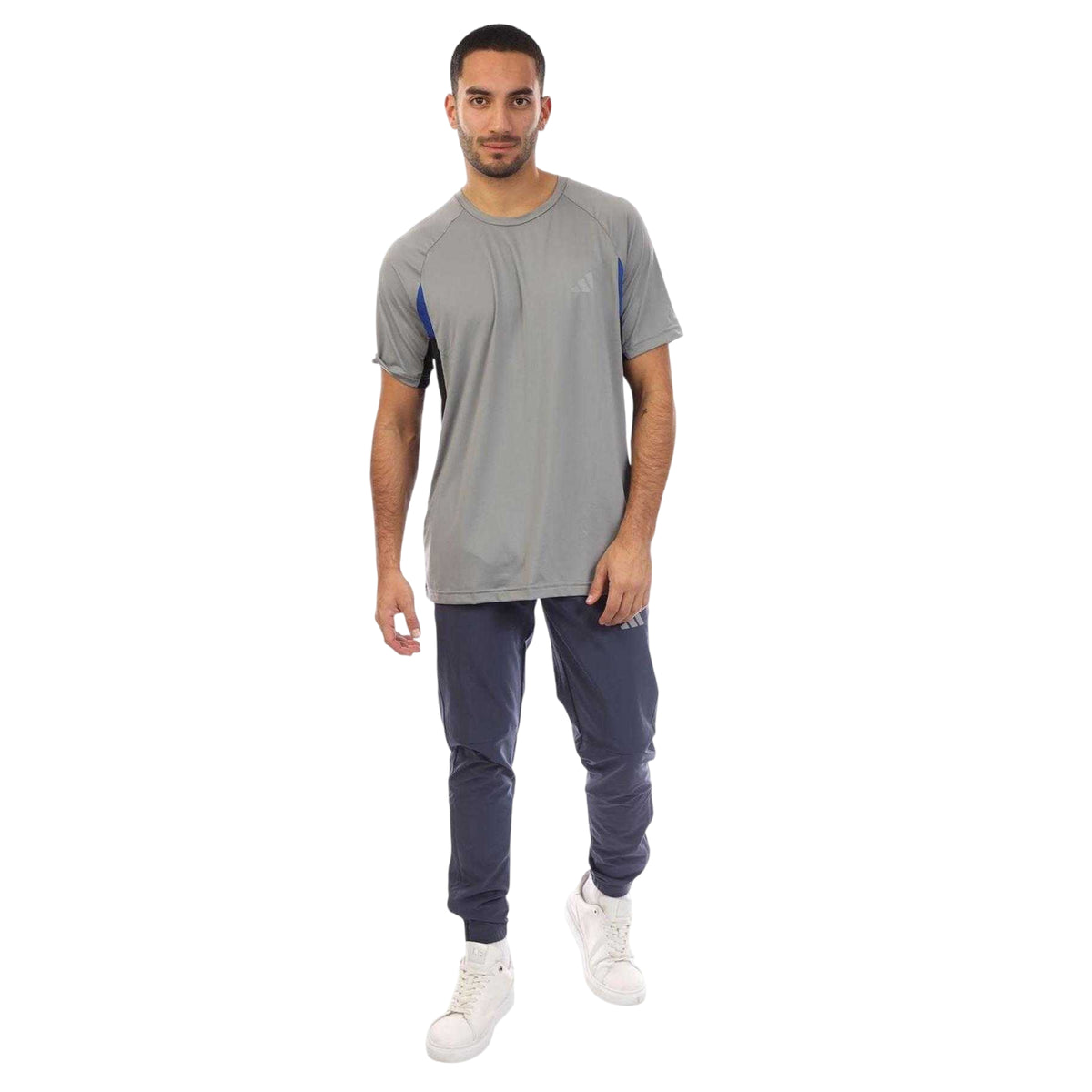 Grey - Side - Adidas Mens 3 Stripes Climacool Slim T-Shirt