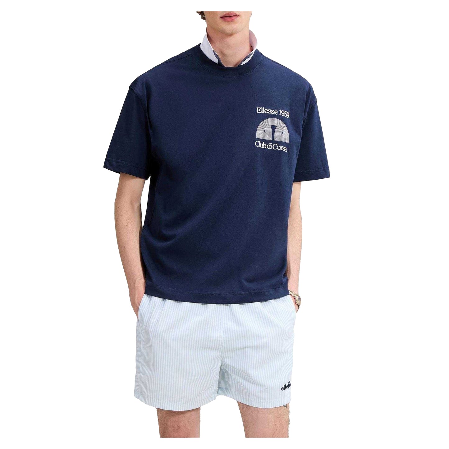 Navy - Side - Ellesse Mens Club Di Corsa T-Shirt