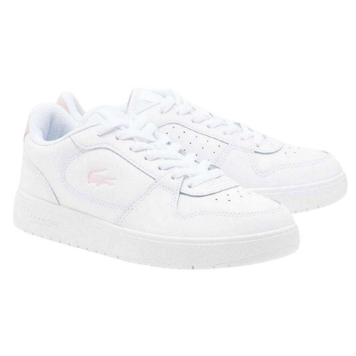 White-Pink - Lifestyle - Lacoste Womens-Ladies The Court Ace Leather Flat Trainers