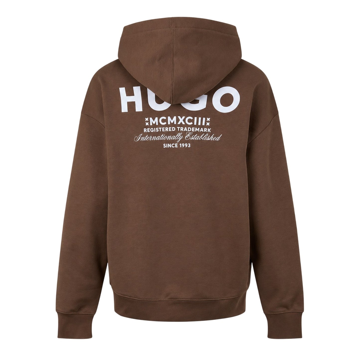Dark Brown - Back - Hugo Mens Logo Cotton Overhead Relaxed Fit Hoodie