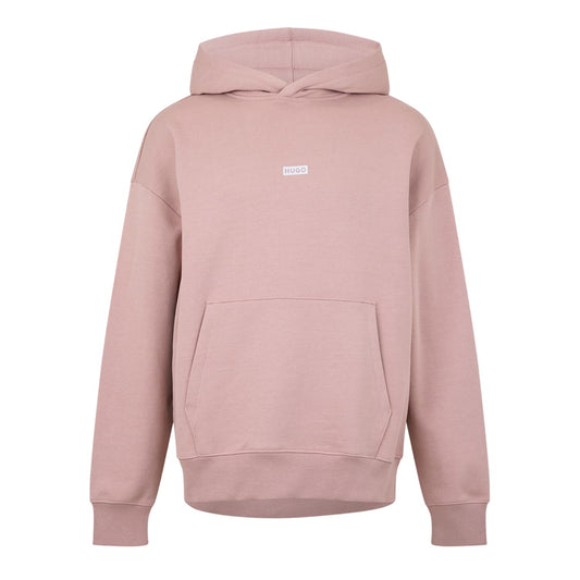 Pale Pink - Front - Hugo Mens Logo Cotton Overhead Relaxed Fit Hoodie