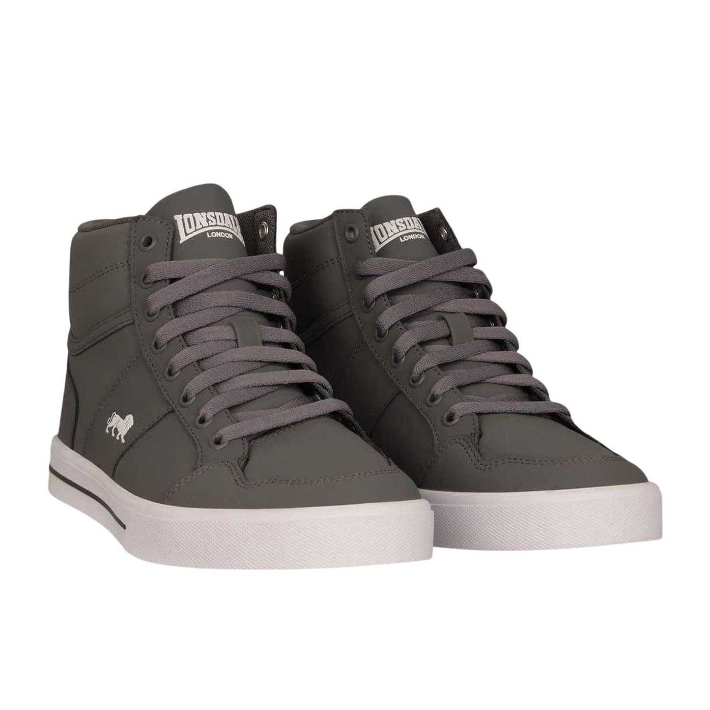 Grey-White - Pack Shot - Lonsdale Childrens-Kids Canons Leather Flat Trainers