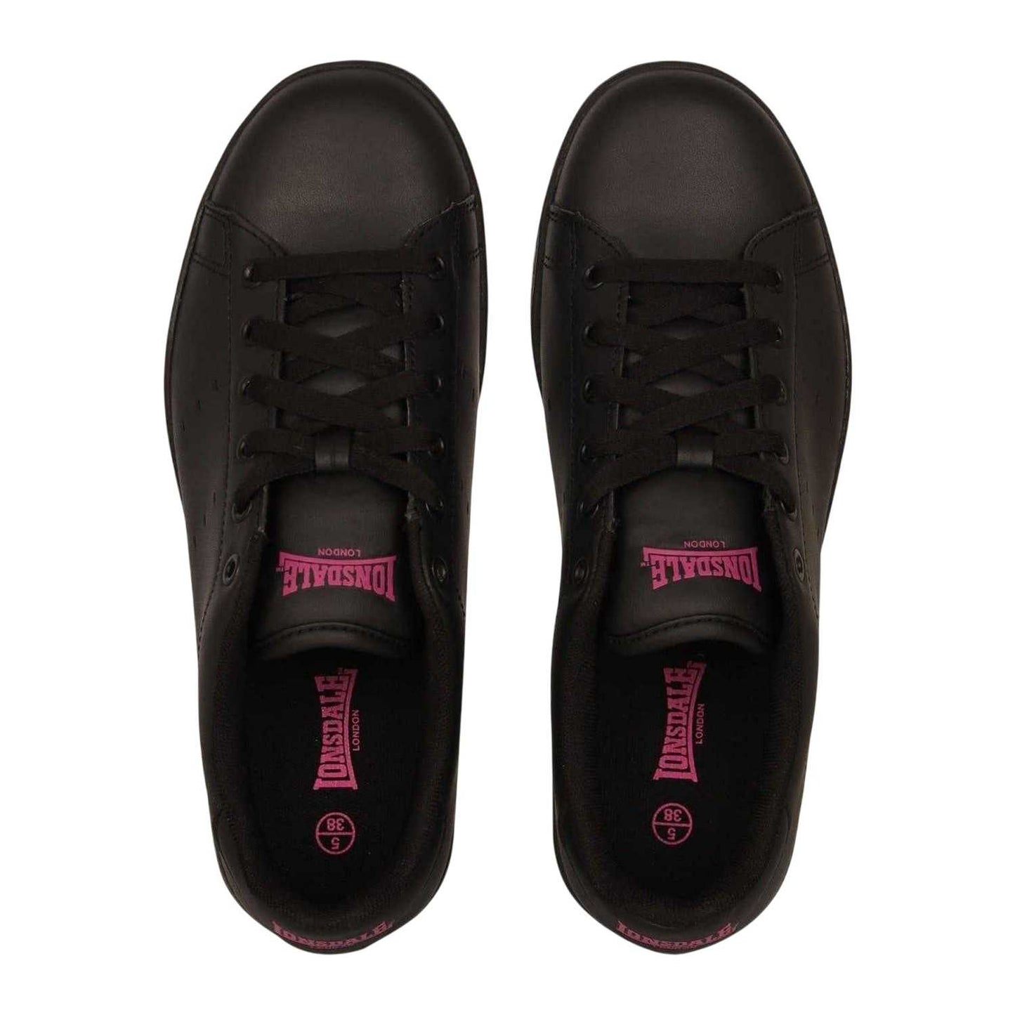 Black-Cerise - Pack Shot - Lonsdale Womens-Ladies Leyton Leather Trainers