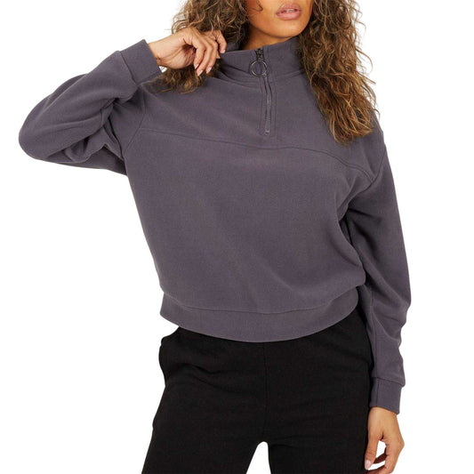 Charcoal - Front - Brave Soul Womens-Ladies Polar Fleece Quarter Zip Sweatshirt