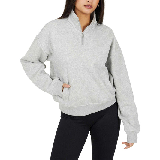 Grey Marl - Front - Brave Soul Womens-Ladies Quarter Zip Sweatshirt