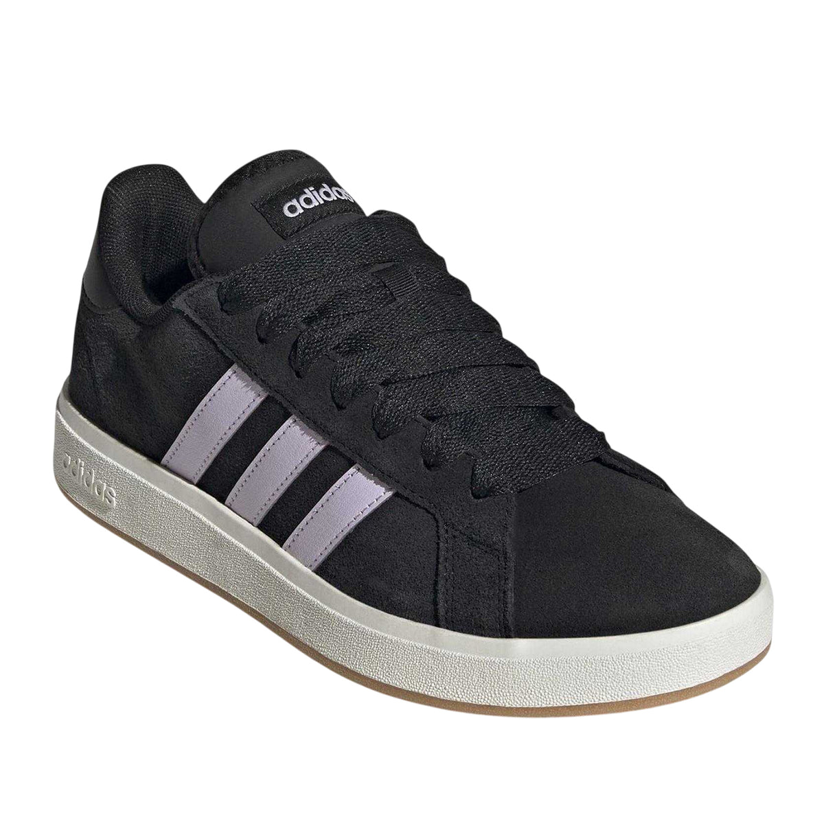Black-White - Pack Shot - Adidas Womens-Ladies Court Base 00s 3 Stripes Suede Trainers