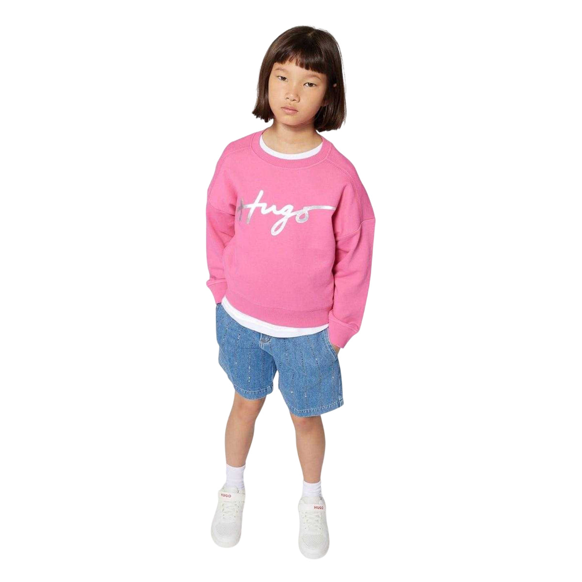 Pink - Lifestyle - Hugo Girls Logo Crew Neck Regular Sweatshirt