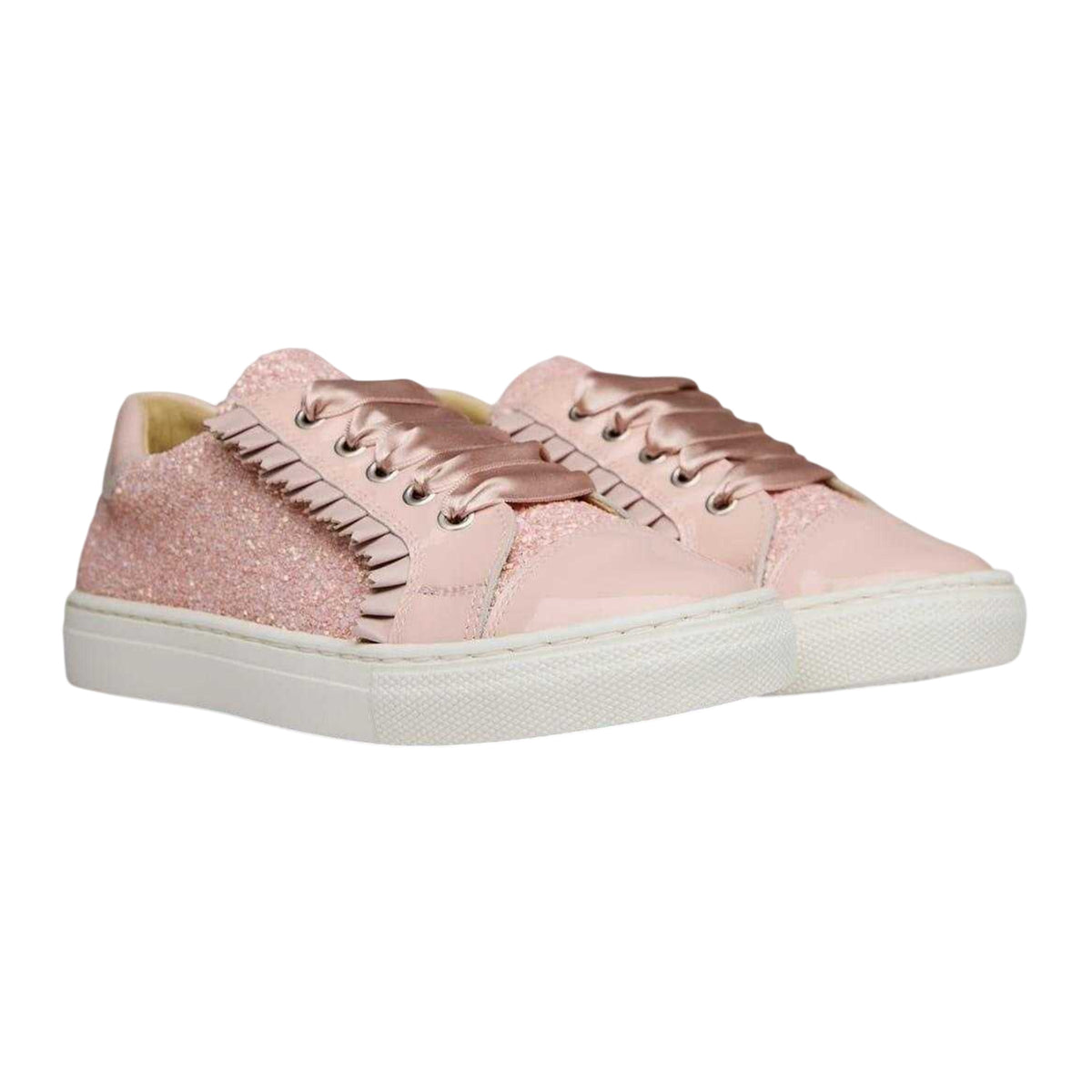 Pink - Lifestyle - Andanines Girls Glitter Patent Leather Flat Trainers