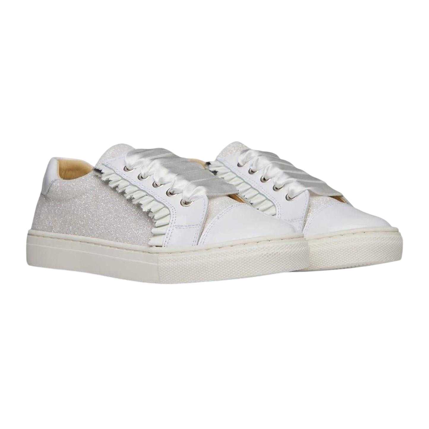 White - Lifestyle - Andanines Girls Glitter Patent Leather Flat Trainers