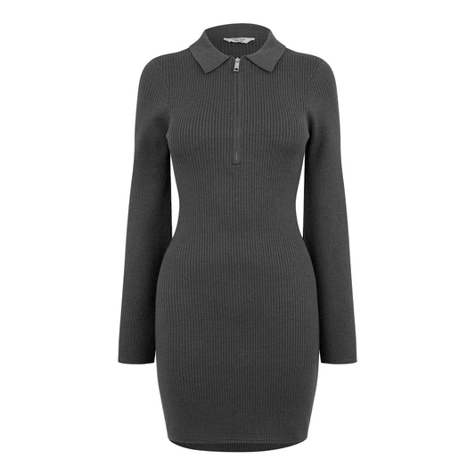Grey - Front - Jack Wills Womens-Ladies Zip Neck Mini Shirt Dress