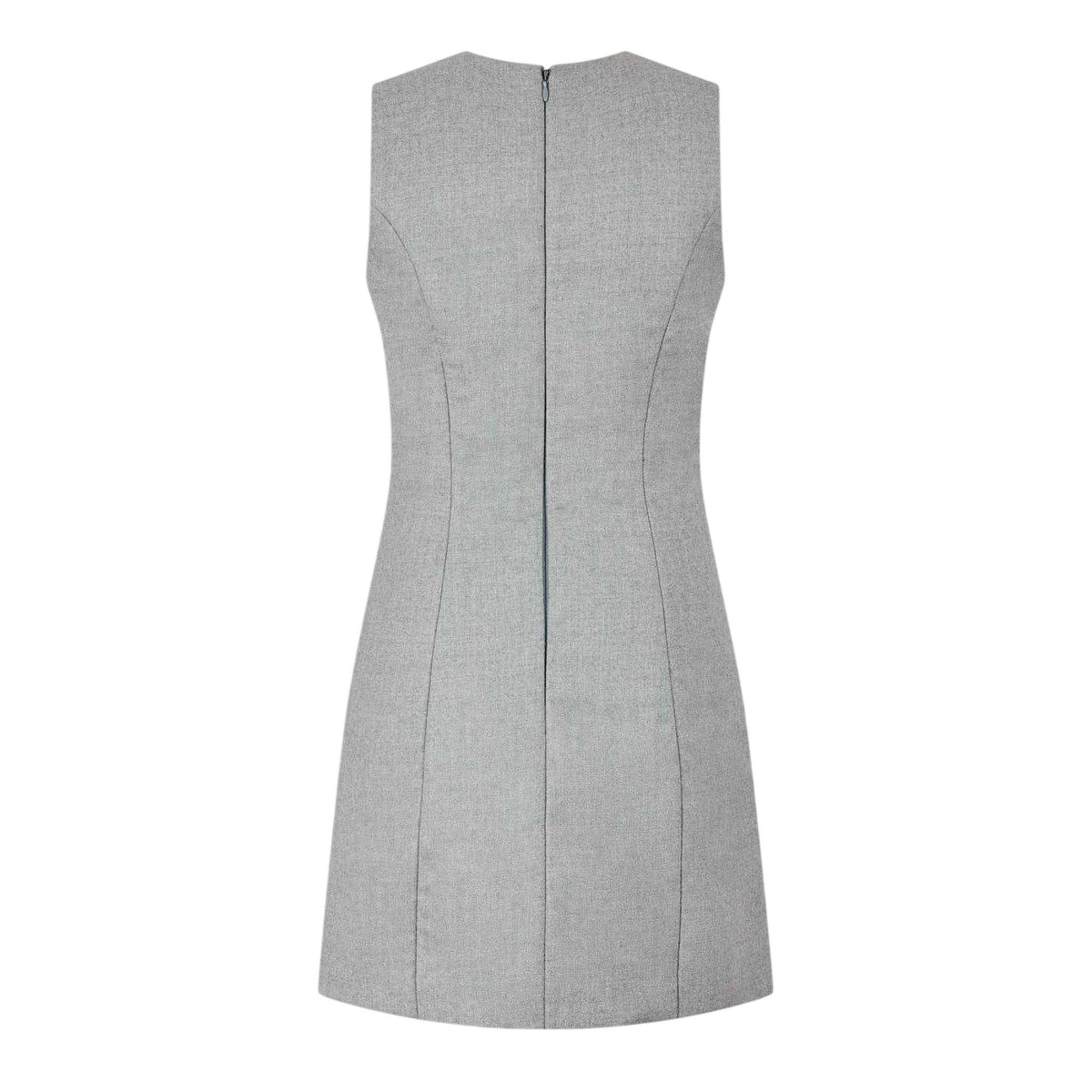 Grey - Back - Off White Womens-Ladies Sheath Wool Sleeveless Mini Dress
