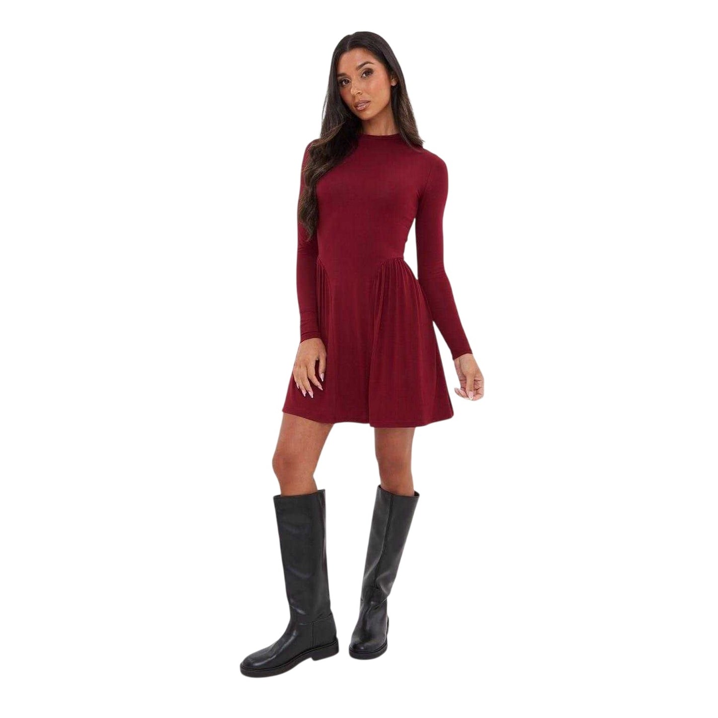 Burgundy - Side - I Saw It First Womens-Ladies Viscose Drop Waist Mini Dress