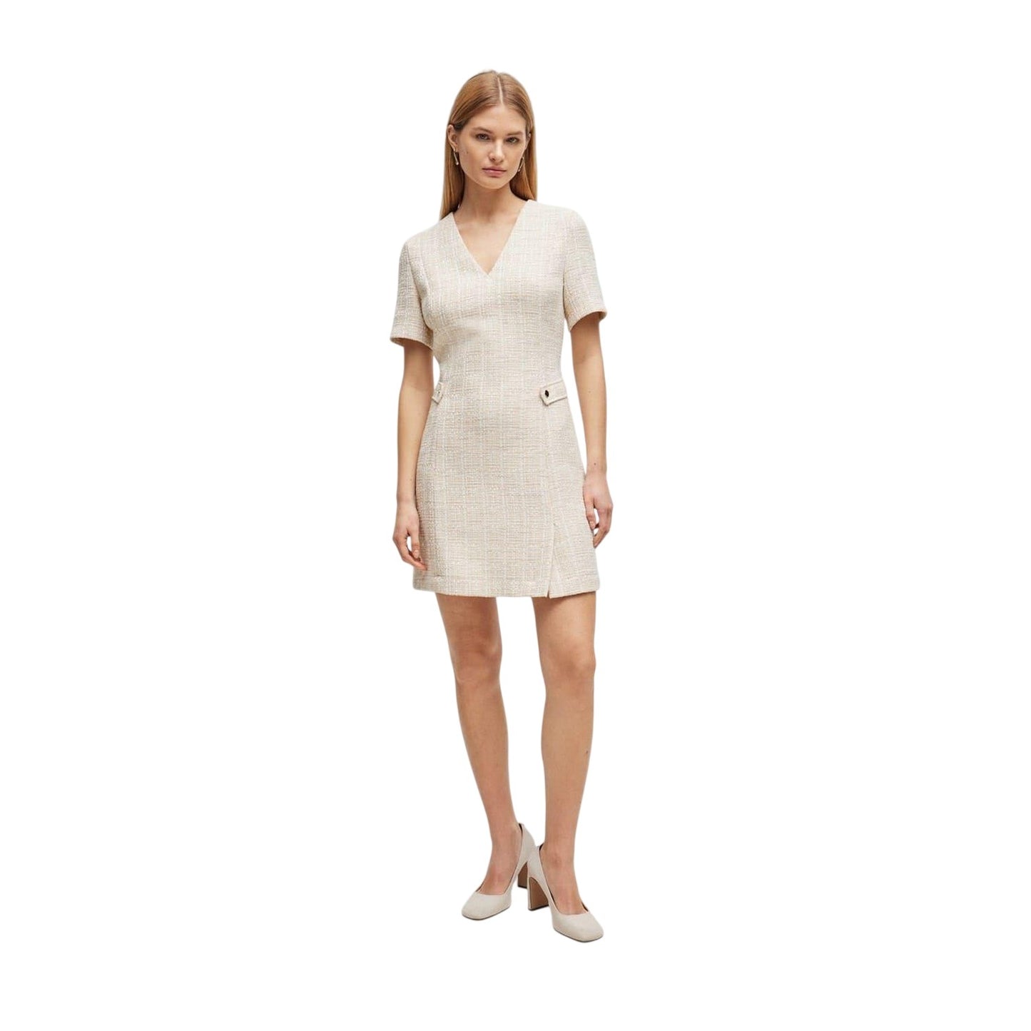 Brown - Side - Boss Womens-Ladies V Neck Mini Dress