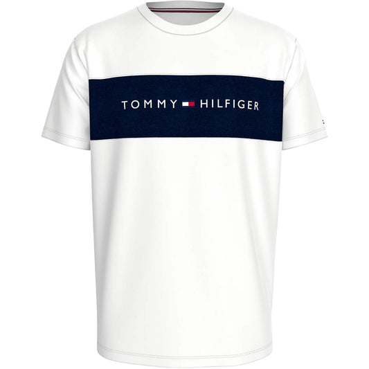 White-Navy - Front - Tommy Hilfiger Mens Logo Cotton T-Shirt