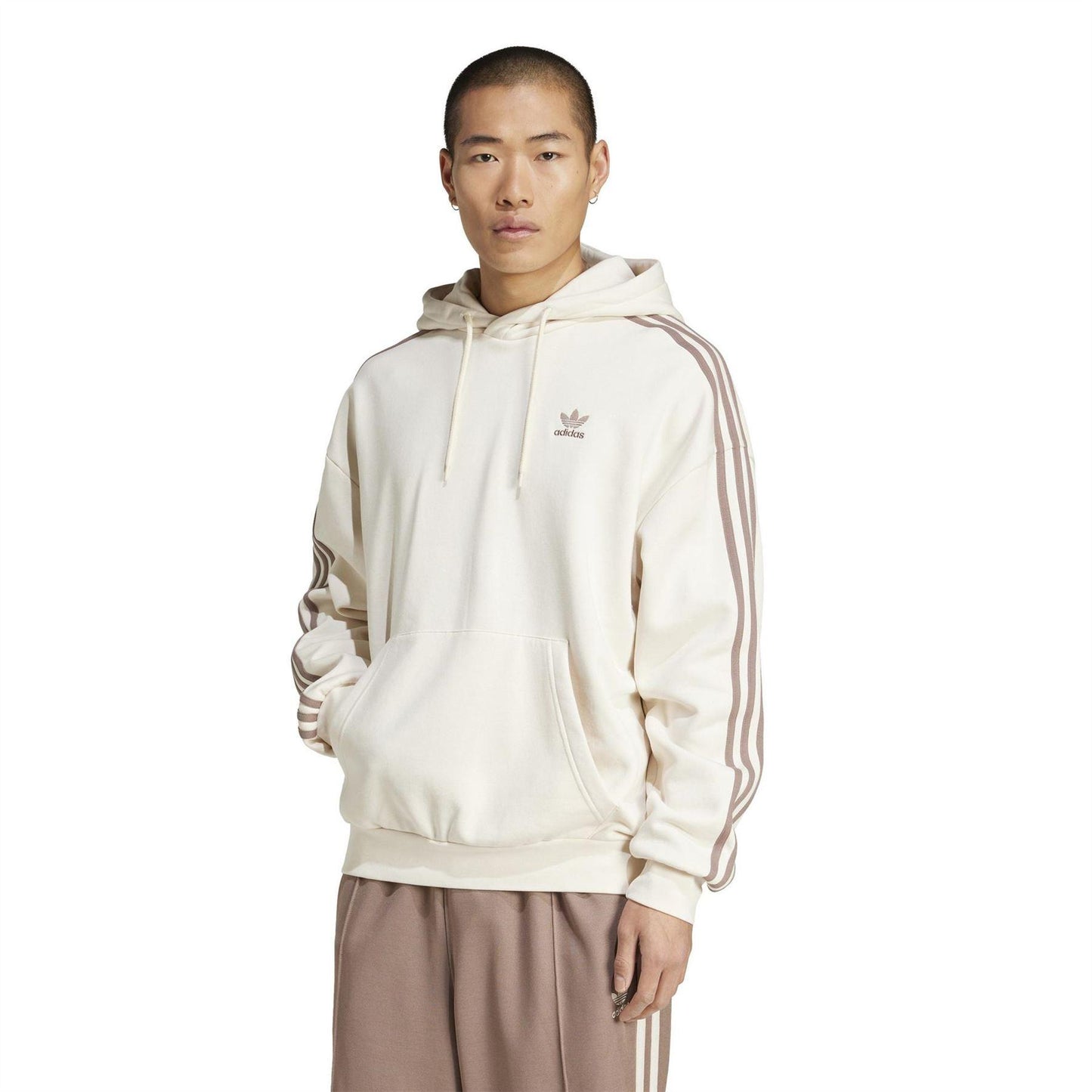 Wonder White - Pack Shot - Adidas Mens Originals 3 Stripes Baggy Hoodie