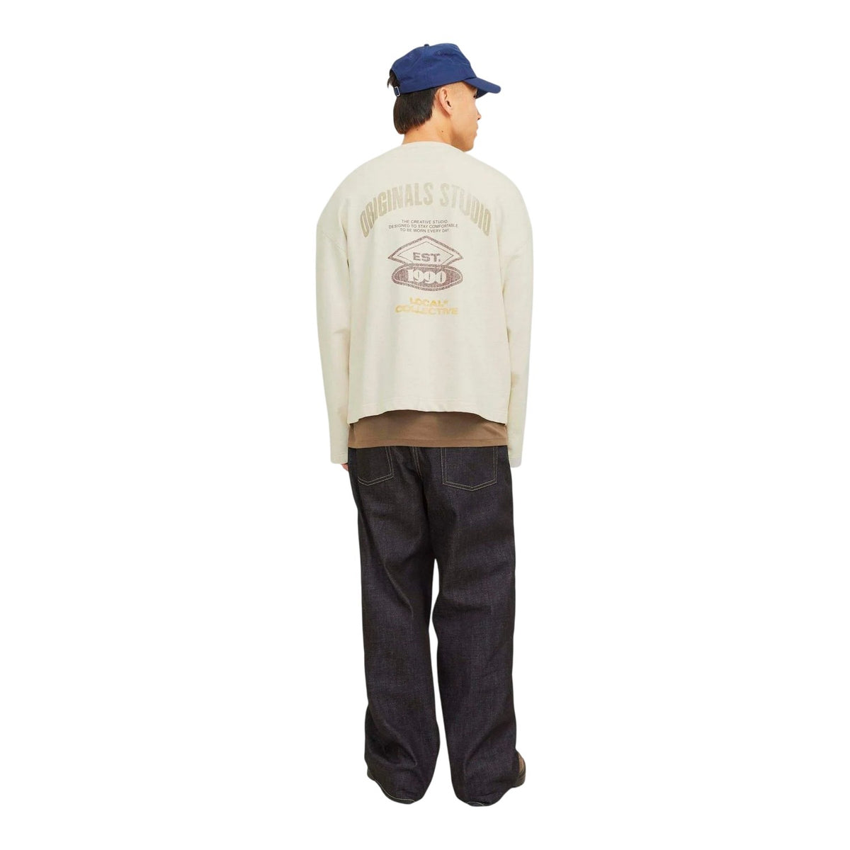 Ecru - Lifestyle - Jack And Jones Mens Graphic Print Boxy Drop Sleeve Sweatshirt
