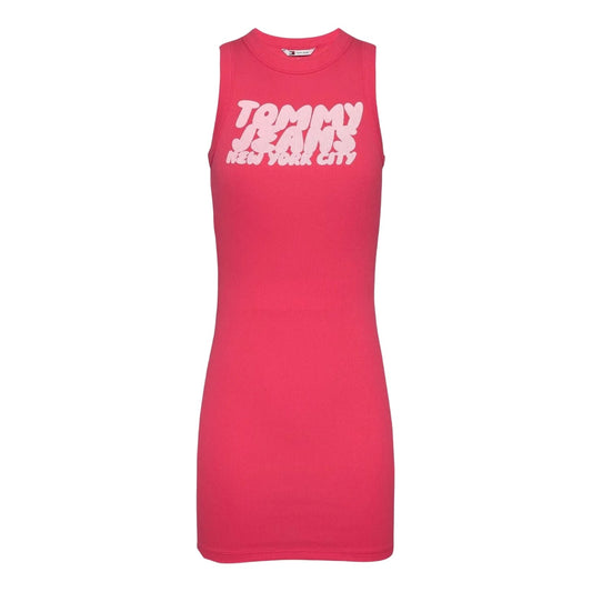 Pink - Front - Tommy Jeans Womens-Ladies Ribbed Sleeveless Tank Dress